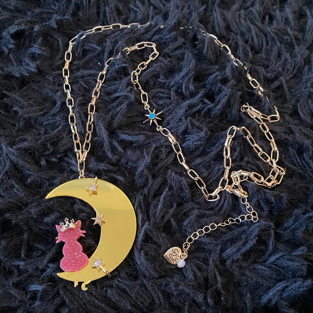 BETSEY JOHNSON Cat Moon Pendant Necklace NEW